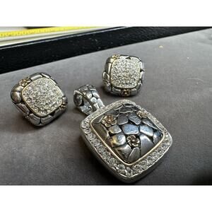 two tone Rhinestone, Paved, Magnetic Clasp, pendant & With Matching Earrings Set